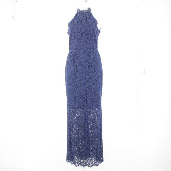 BB Dakota Dress Oilslick Sz 6 Navy Blue Lace Lined Open Back Cotton Dress - Picture 4 of 16